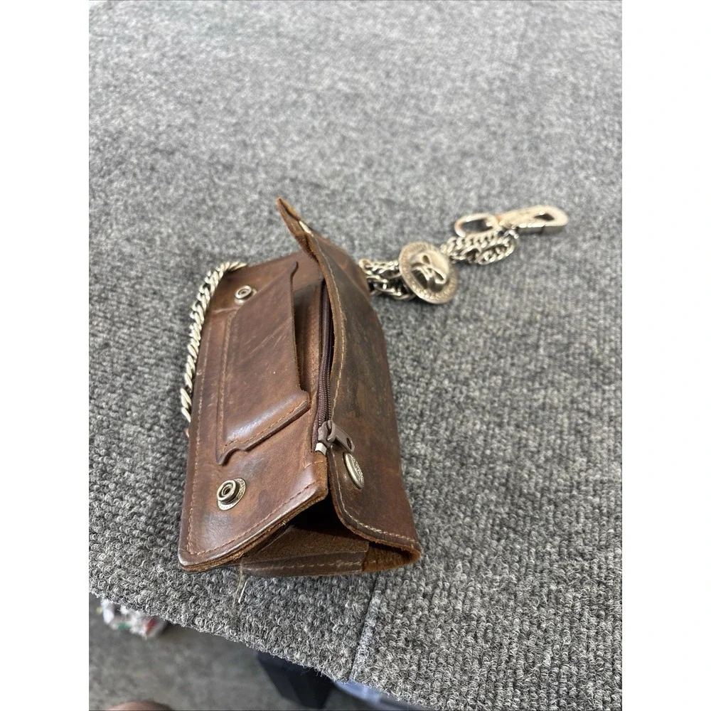 Vintage 90s Harley Davidson Leather Wallet And Willie-G Skull Chain H-D 90s